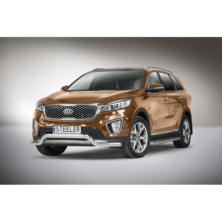 Bullbar Omologat RAR, Steeler 4x4 Low Spoiler Bar, Culoare Argintiu, Kia Sorento 2015 - 2018 - EDK.ro