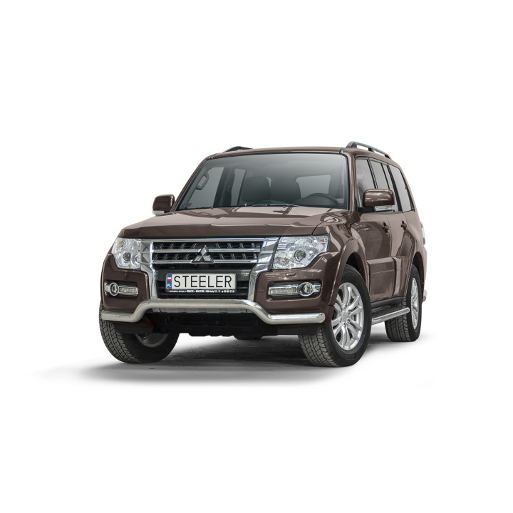 Bullbar Omologat RAR, Steeler 4x4 Low Spoiler Bar, Culoare Argintiu, Mitsubishi Pajero 2015 - Prezent - EDK.ro