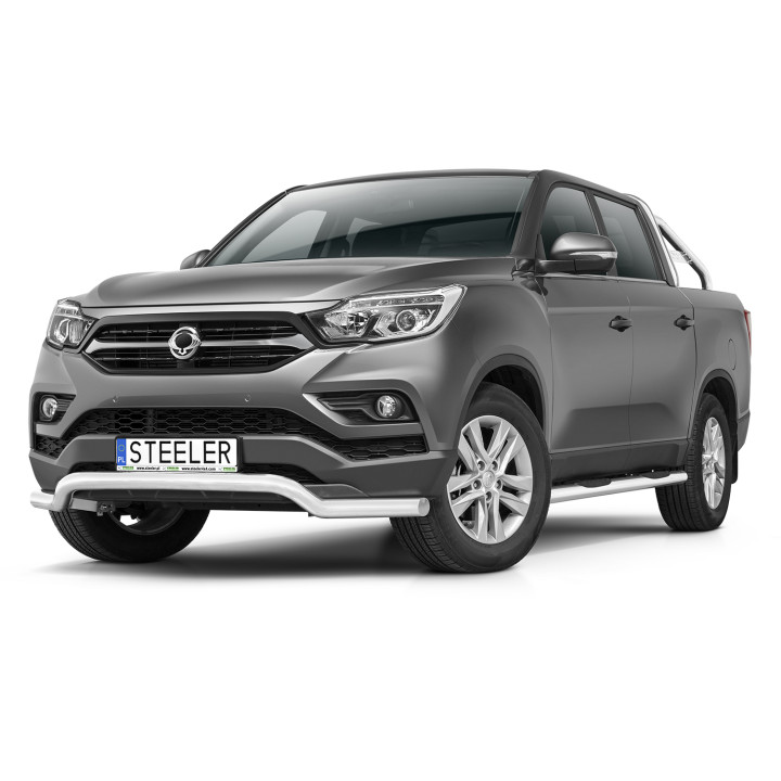 EC Homologated Bullbar, Steeler 4x4 Low Spoiler Bar, Color Silver, SsangYong Musso 2018 - 2021 - EDK.ro