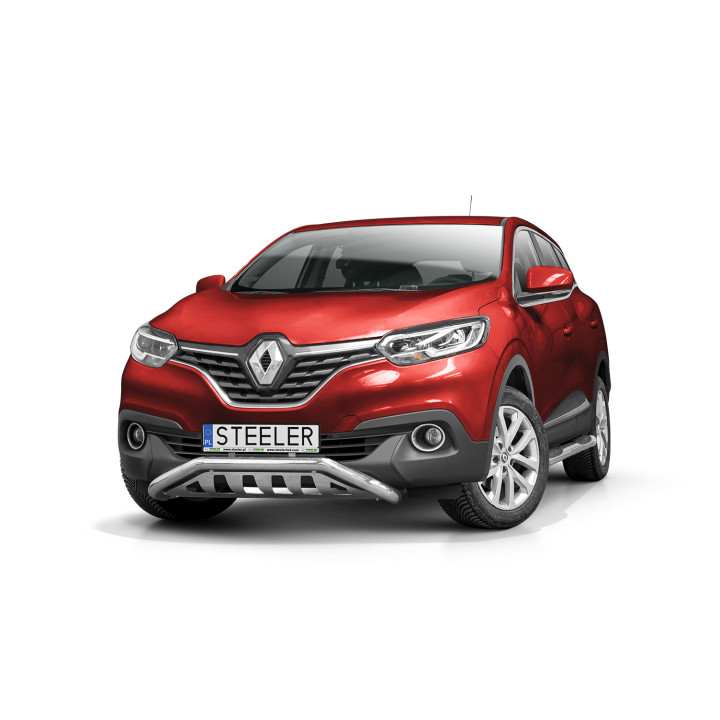 EC Homologated Bullbar, Steeler 4x4 Narrow Low Spoiler Bar with Plate, Color Silver, Renault Kadjar 2016 - 2018 - EDK.ro
