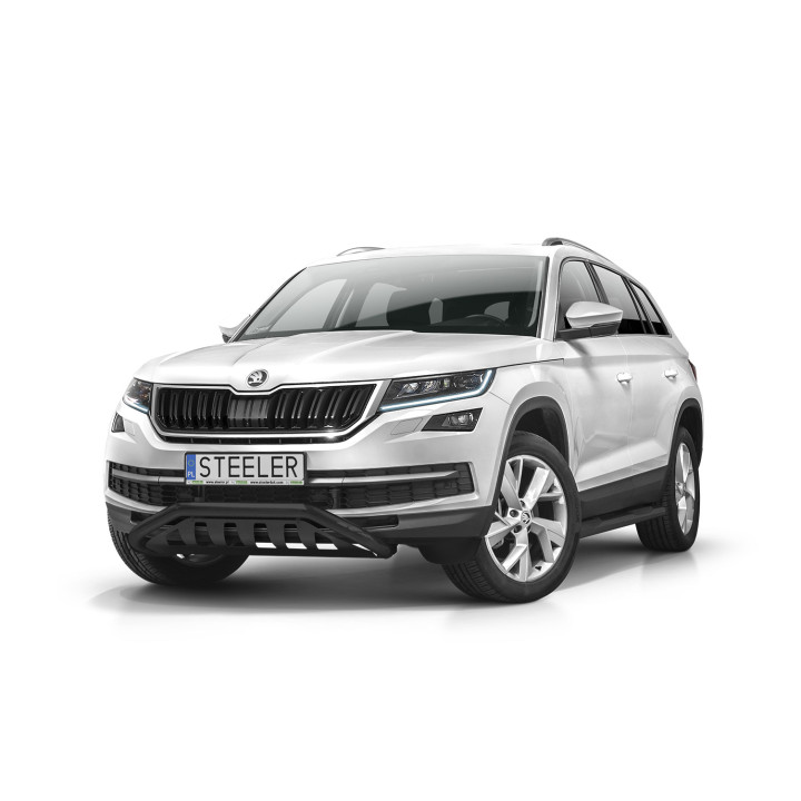 Bullbar Omologat RAR, Steeler 4x4 Narrow Low Spoiler Bar cu Placă, Culoare Argintiu, Škoda Kodiaq 2016 - 2021 - EDK.ro