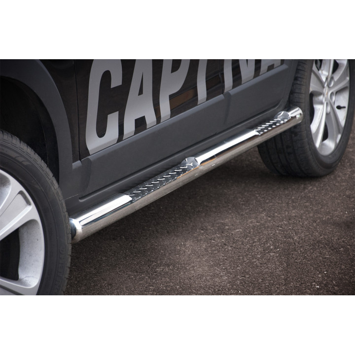 Side Steps, Steeler 4x4 Side Bars with Checker Plate Steps, Color Silver, Chevrolet Captiva 2012 - 2015 - EDK.ro