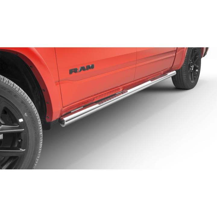 Praguri Laterale, Steeler 4x4 Side Bars cu Treaptă Checker Plate, Culoare Argintiu, Dodge RAM 1500 2019 - Prezent - EDK.ro