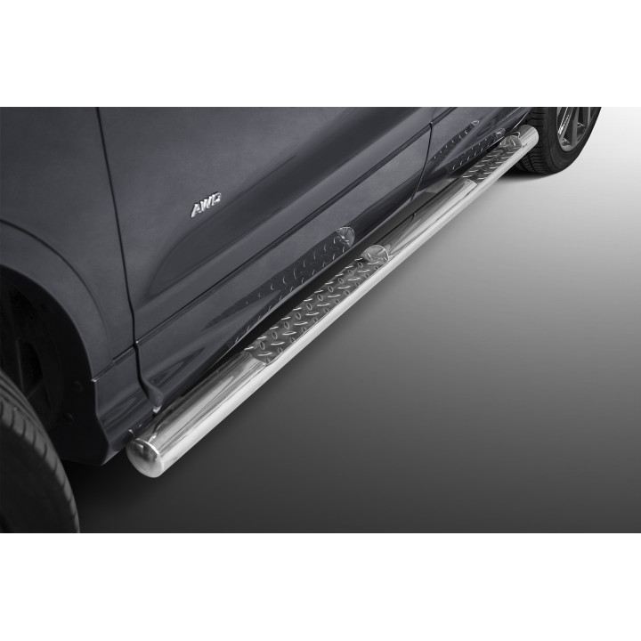 Praguri Laterale, Steeler 4x4 Side Bars cu Treaptă Checker Plate, Culoare Argintiu, Ford Kuga 2017 - 2019 - EDK.ro