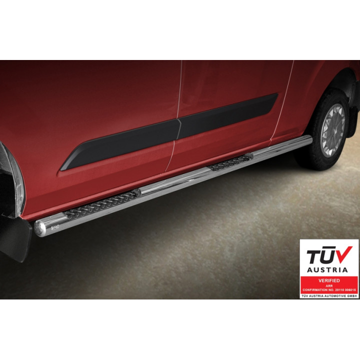 Praguri Laterale, Steeler 4x4 Side Bars cu Treaptă Checker Plate, Culoare Argintiu, Ford Transit Custom 2012 - 2018 - EDK.ro