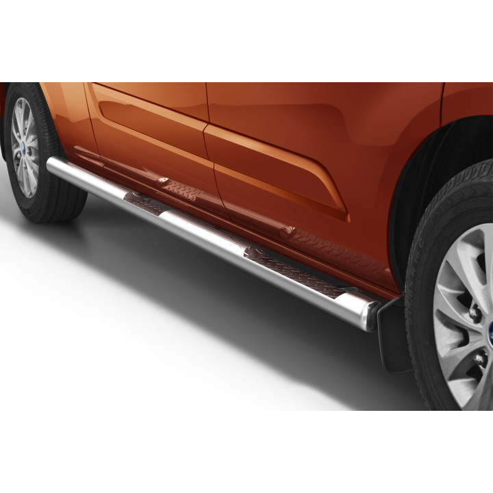 Praguri Laterale, Steeler 4x4 Side Bars cu Treaptă Checker Plate, Culoare Argintiu, Ford Transit Custom 2018 - 2023 - EDK.ro