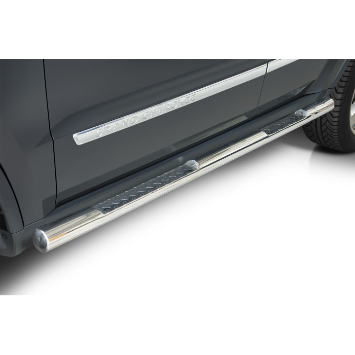 Side Steps, Steeler 4x4 Side Bars with Checker Plate Steps, Color Silver, Jeep Grand Cherokee 2011 - 2014 - EDK.ro
