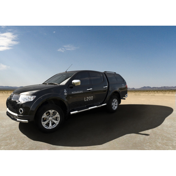Side Steps, Steeler 4x4 Side Bars with Checker Plate Steps, Color Silver, Mitsubishi L200 2009 - 2015 - EDK.ro