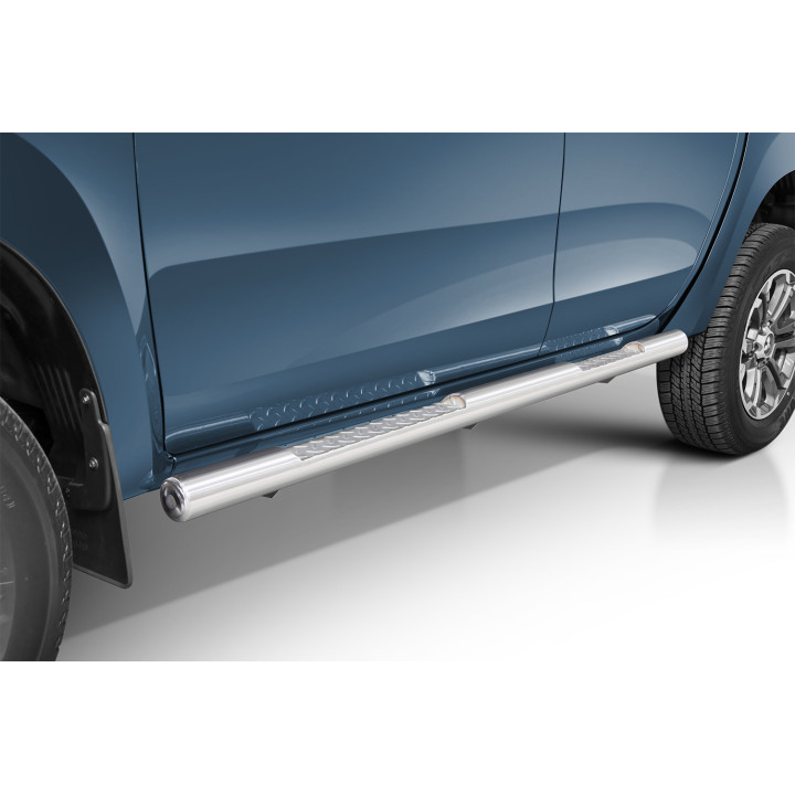 Praguri Laterale, Steeler 4x4 Side Bars cu Treaptă Checker Plate, Culoare Argintiu, Mitsubishi L200 2015 - 2019 - EDK.ro