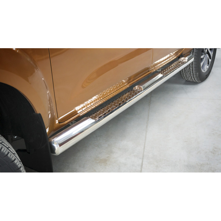Side Steps, Steeler 4x4 Side Bars with Checker Plate Steps, Color Silver, Nissan Navara 2015 - Present - EDK.ro