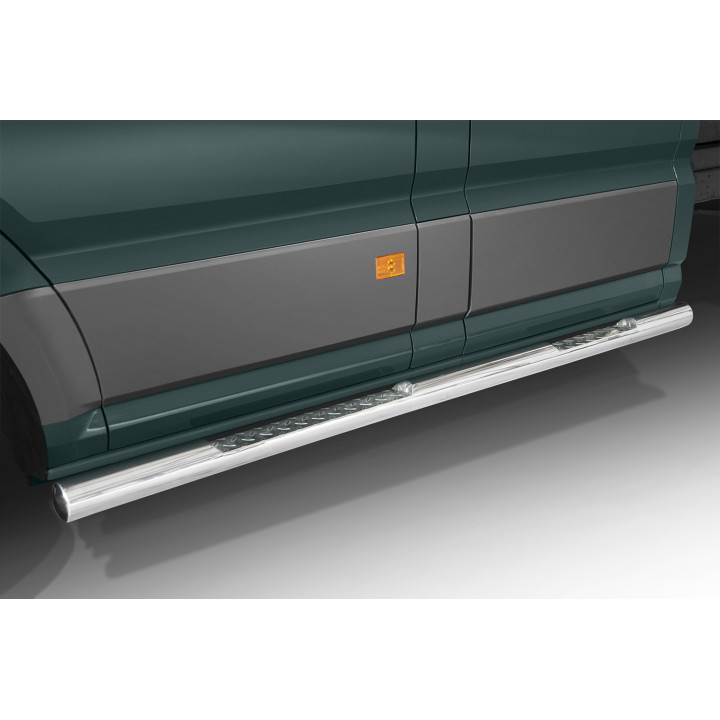 Side Steps, Steeler 4x4 Side Bars with Checker Plate Steps, Color Silver, Volkswagen Crafter / MAN TGE 2017 - Present - EDK.ro