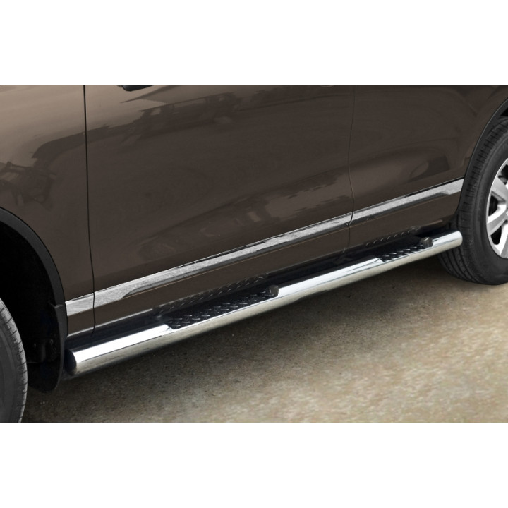 Side Steps, Steeler 4x4 Side Bars with Checker Plate Steps, Color Silver, Volkswagen Touareg 2011 - 2015 - EDK.ro