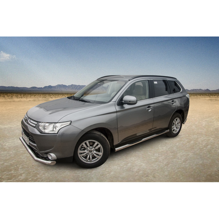 Praguri Laterale, Steeler 4x4 Side Bars cu Treaptă de Plastic, Culoare Argintiu, Mitsubishi Outlander 2012 - 2015 - EDK.ro