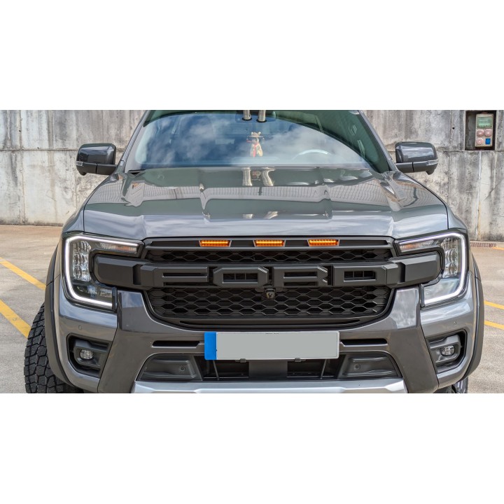 Front Grille, Otros Fabricantes Front ABS with LED Lights Raptor Style Limited/Wildtrak, Color Black, Ford Ranger 2023 - Present
