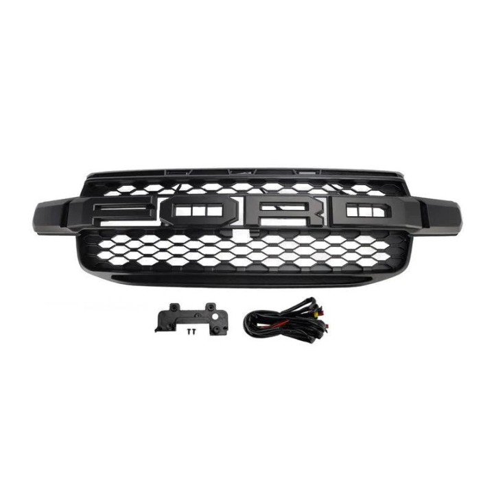 Grilă Față, Otros Fabricantes Față ABS cu LED Lights Raptor Stil Limited/Wildtrak, Culoare Negru, Ford Ranger 2023 - Prezent - E