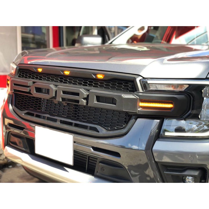 Front Grille, Otros Fabricantes Front ABS with Dual LED Lights Raptor Style Ranger Limited/Wildtrak, Color Black - EDK.ro