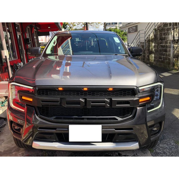 Front Grille, Otros Fabricantes Front ABS with Dual LED Lights Raptor Style Ranger Limited/Wildtrak, Color Black - EDK.ro