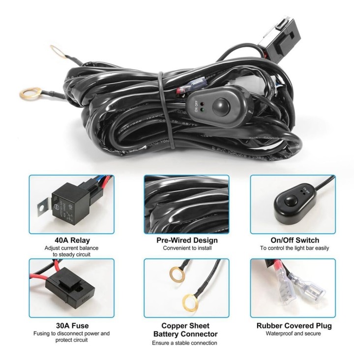 Wiring Extension, Otros Fabricantes Kit with Relay Switch 12V 40A 3m for WLC202 Lights - EDK.ro
