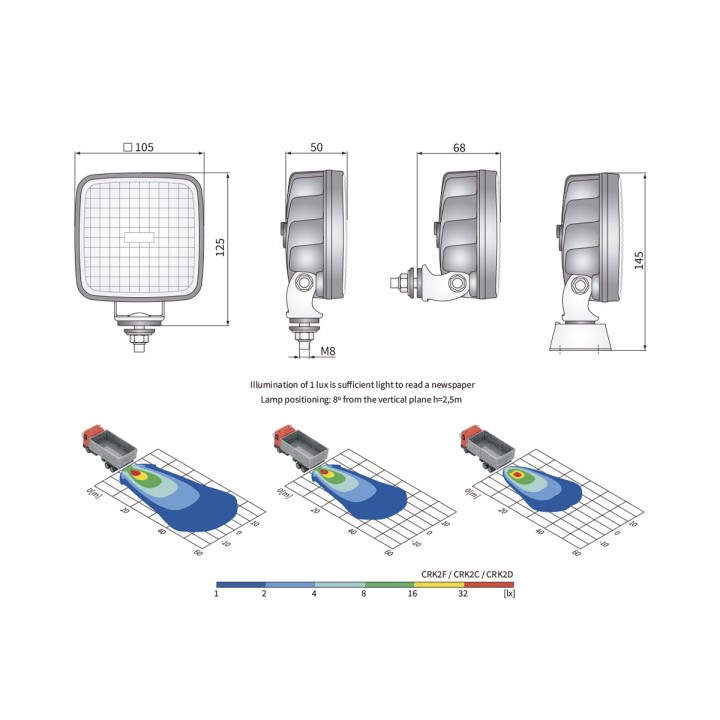 Wiring Extension, Wesem LED Work and Reversing Lamp 1600 lm 105x105 IP69K 12/24 V 22 W with (50° Wide Beam) - EDK.ro