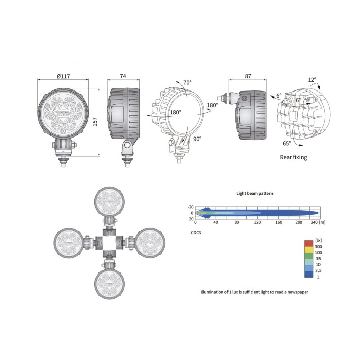 Winch Spare Part, Wesem LED Driving Lamp CE Ø117 RM12.5 W/ Deutsch - EDK.ro