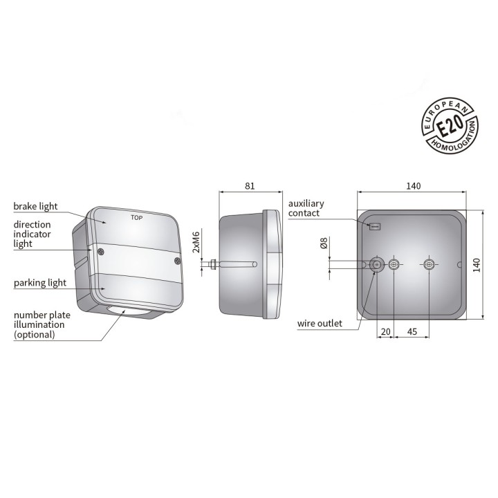 Multifunction Lamp, Wesem FF 140x140 12V IP55 (Right) - EDK.ro