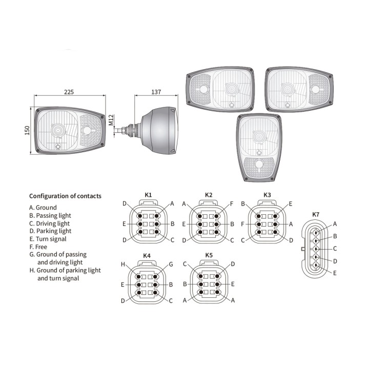 Piesă de Schimb Troliu, Wesem FF 12V H4 Multifunction Lamp IP66 cu AMP Superseal (Left) - EDK.ro