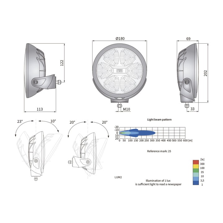 Driving Light, Wesem FERVOR Ø180 LED CE RM25, Color Black - EDK.ro