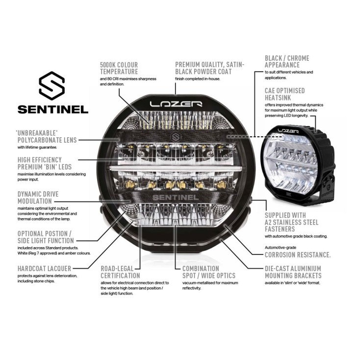 Kit de Integrare Proiectoare LED Omologate Pentru Grilă, Lazer Lamps cu 2x Sentinel 7" Elite, 1x Grille Mount Brackets și 1x Wir