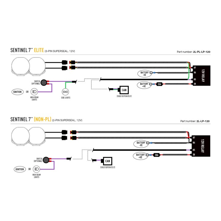 EC Approved LED Projector Integration Kit for Grille, Lazer Lamps with 2x Sentinel 7" Elite Yellow, 1x Grille Mount Brackets and