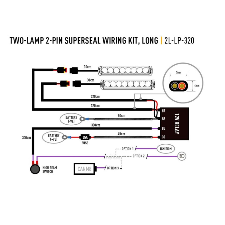 Electric Cable Kit for LED Projectors, Lazer Lamps Two-Lamp Long, 2-Pin, Superseal, 12V - EDK.ro