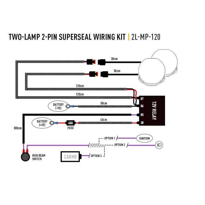 Electric Cable Kit for LED Projectors, Lazer Lamps Two-Lamp Mid Power, 2-Pin, Superseal, 12V - EDK.ro