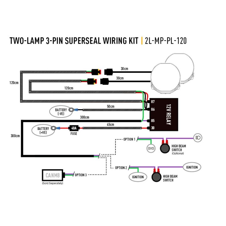 Electric Cable Kit for LED Projectors, Lazer Lamps Two-Lamp Mid Power, 3-Pin, Superseal, 12V - EDK.ro