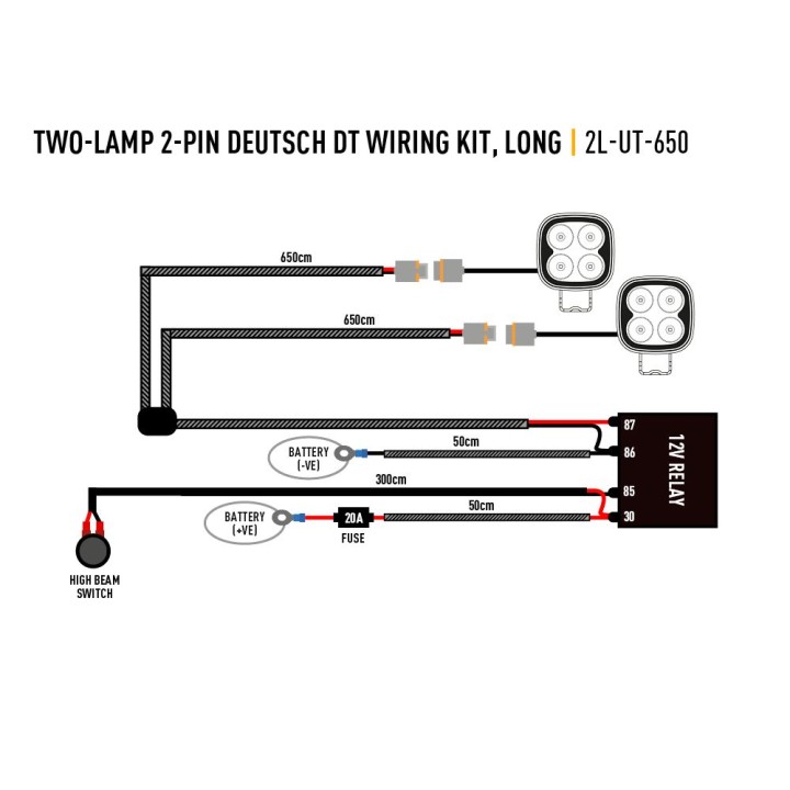 Electric Cable Kit for LED Projectors, Lazer Lamps Two-Lamp Long, 2-Pin, Deutsch DT, 12V - EDK.ro