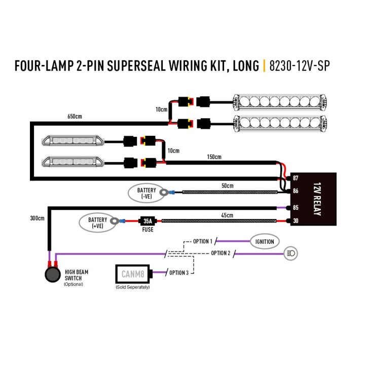 Kit Electric Pentru Proiectoare LED, Lazer Lamps Four-Lamp with Splice, 2-Pin, Superseal, 12V - EDK.ro