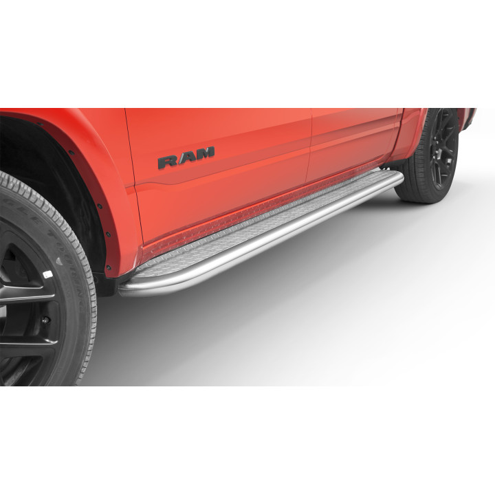 Side Steps, Steeler 4x4 Side Bars with Checker Plate Steps, Color Silver, Dodge RAM 1500 2019 - Present - EDK.ro