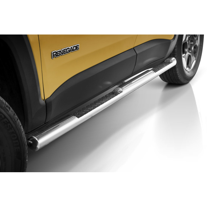 Side Steps, Steeler 4x4 Side Bars with Checker Plate Steps, Color Silver, Jeep Renegade 2014 - Present - EDK.ro