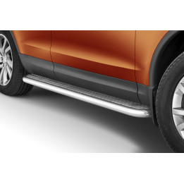 Praguri Laterale, Steeler 4x4 Side Bars cu Treaptă Checker Plate, Culoare Argintiu, Land Rover Discovery 5 2017 - Prezent - EDK.ro