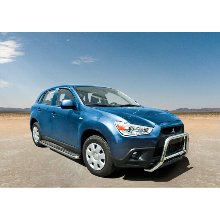 Side Steps, Steeler 4x4 Side Bars with Checker Plate Steps, Color Silver, Mitsubishi ASX 2010 - 2012 - EDK.ro