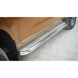 Side Steps, Steeler 4x4 Side Bars with Checker Plate Steps, Color Silver, Nissan Navara 2015 - Present - EDK.ro