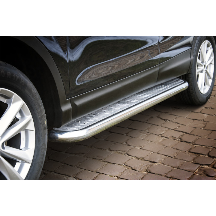 Side Steps, Steeler 4x4 Side Bars with Checker Plate Steps, Color Silver, Nissan Qashqai 2013 - 2017 - EDK.ro