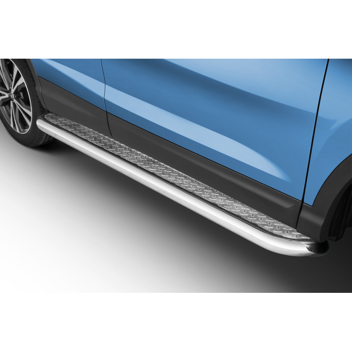 Side Steps, Steeler 4x4 Side Bars with Checker Plate Steps, Color Silver, Nissan Qashqai 2017 - 2021 - EDK.ro