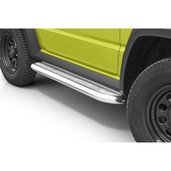 Praguri Laterale, Steeler 4x4 Side Bars cu Treaptă Checker Plate, Culoare Argintiu, Suzuki Jimny 2020 - Prezent - EDK.ro