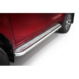 Side Steps, Steeler 4x4 Side Bars with Checker Plate Steps, Color Silver, Toyota Hilux 2015 - Present - EDK.ro