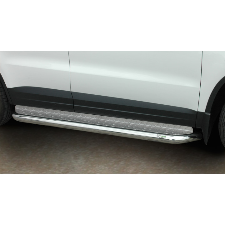 Side Steps, Steeler 4x4 Side Bars with Checker Plate Steps, Color Silver, Volkswagen Tiguan 2007 - 2016 - EDK.ro