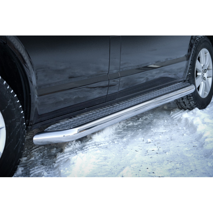 Praguri Laterale, Steeler 4x4 Side Bars cu Treaptă Checker Plate, Culoare Argintiu, Volkswagen Transporter T5 2003 - 2015 - EDK.