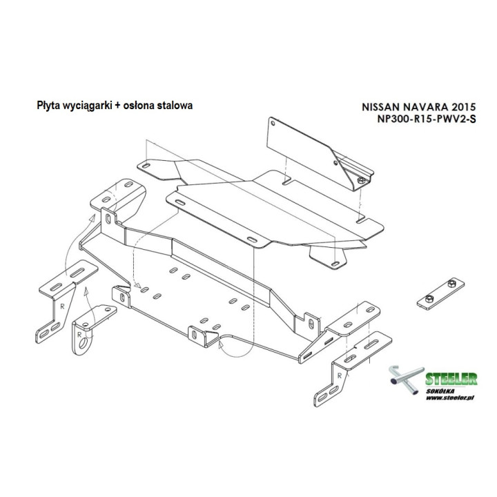 Steel Skid Plate for Concealed Winch Mounting Plate with Radiator Guard Plate, Steeler 4x4, Nissan Navara 2015 - Present - EDK.r