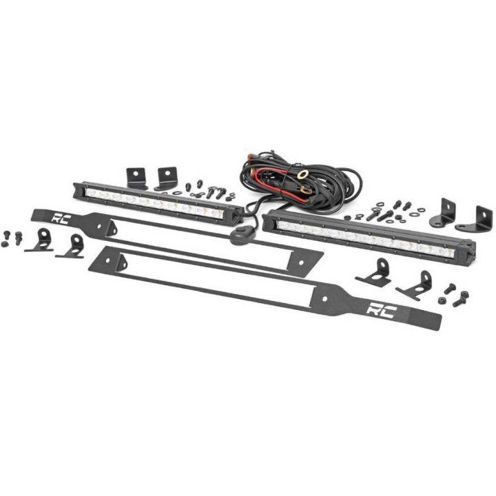 Kit de Integrare Proiectoare LED Omologate Pentru Grilă, Rough Country LED light bars 10" dual row flood Black Series, Chevrolet