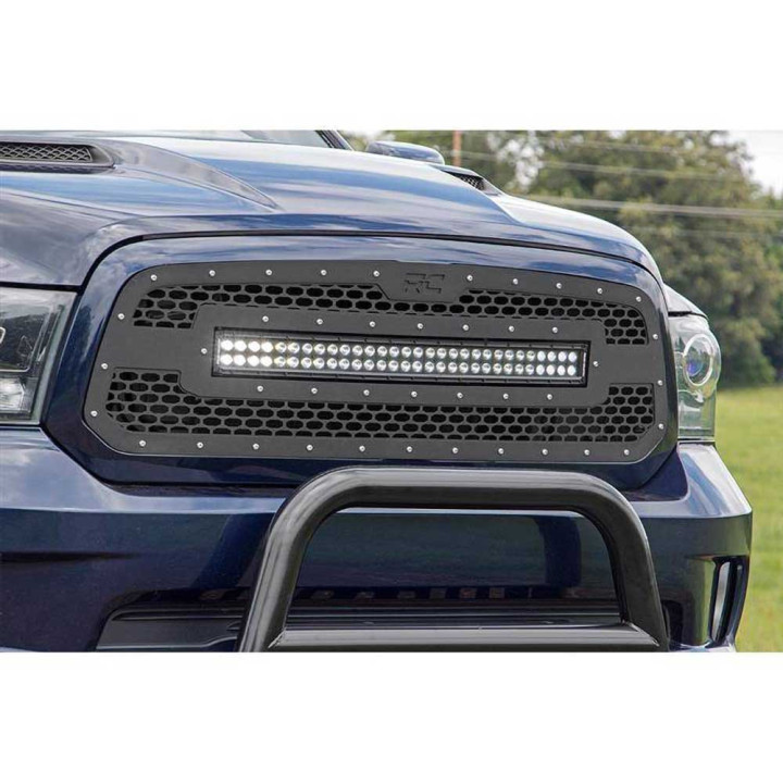 Mesh Grille with 30 Inch Dual Row LED Light Bar Black Series, Rough Country, Dodge RAM 1500 2009 - Present - EDK.ro