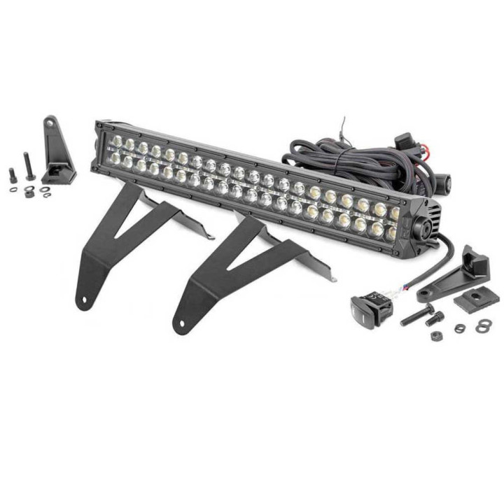 Kit de Integrare Proiectoare LED Omologate Pentru Bara Față, Rough Country LED hidden bumper kit light bar 20" White DRL Black S