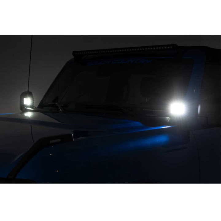 Kit de Integrare Proiectoare LED Omologate Pentru Capotă, Rough Country LED lights 2" square amber DRL Black Series, Ford Bronco